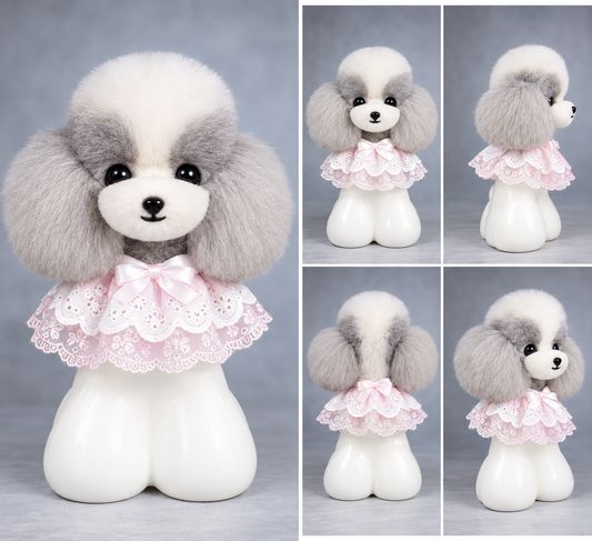 Teddy bear fur head, grey with white muzzle – ears folded down